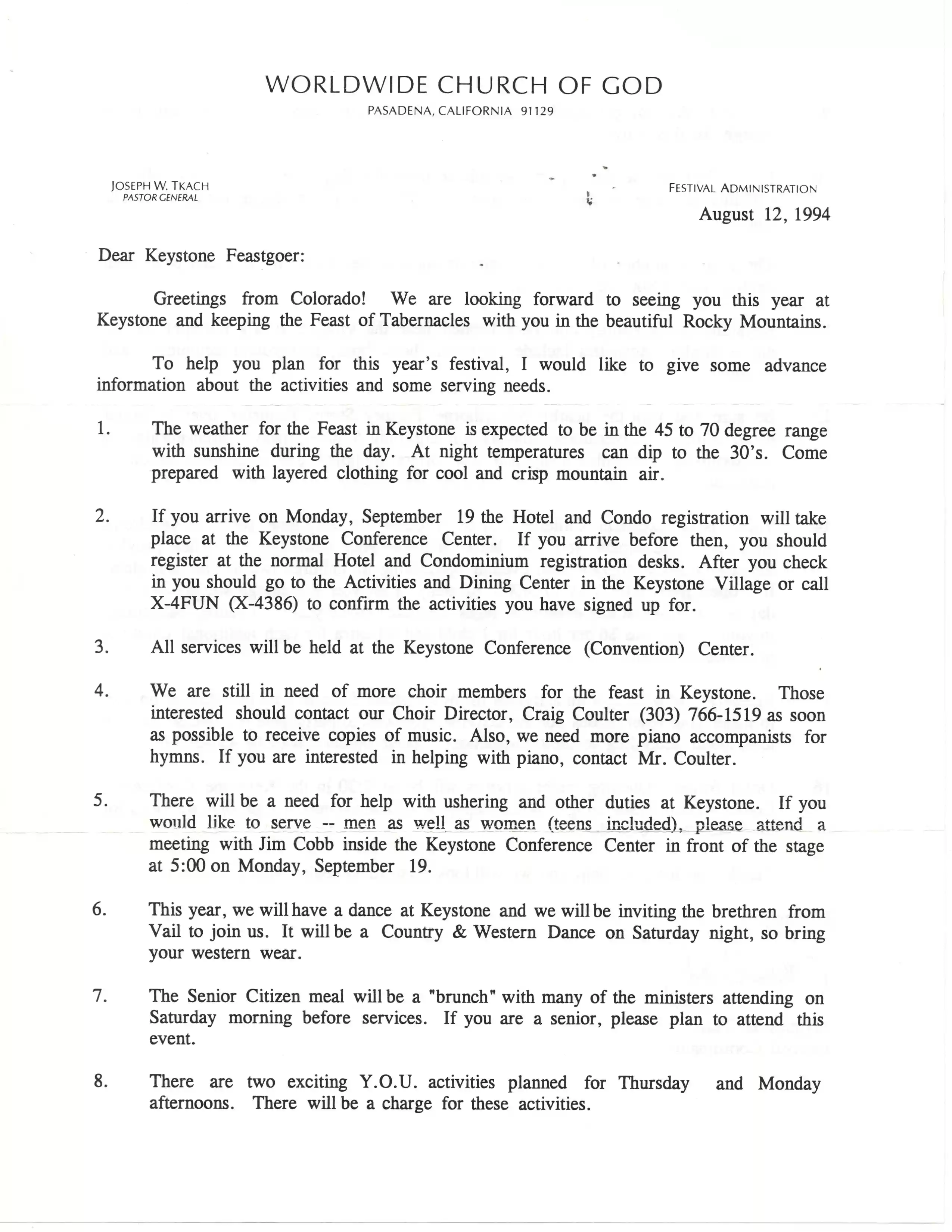 1994 Keystone FT info, pg 1, 8-12-94